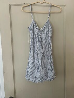 mahina White Dress with Blue Floral Print and Tie Front